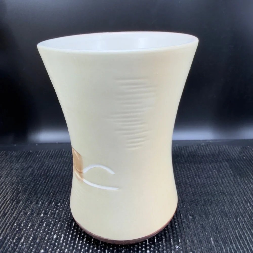 Croscill China Floral Ceramic Vase Cup Cream Yellow Flowers Ribbed‎ Texture VTG